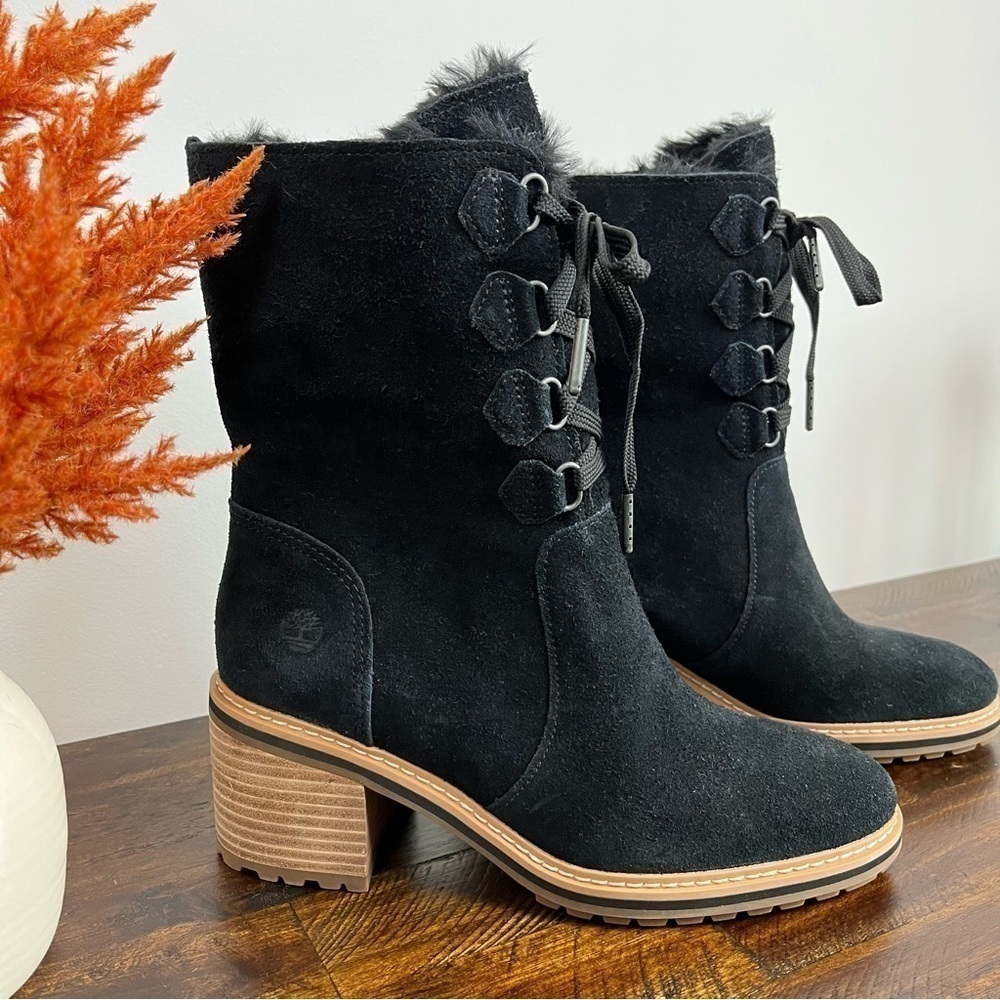 Timberland Sienna Black Suede Leather Lace-up Heeled Boot. NWOT Size 8 #279 - Picture 4 of 11